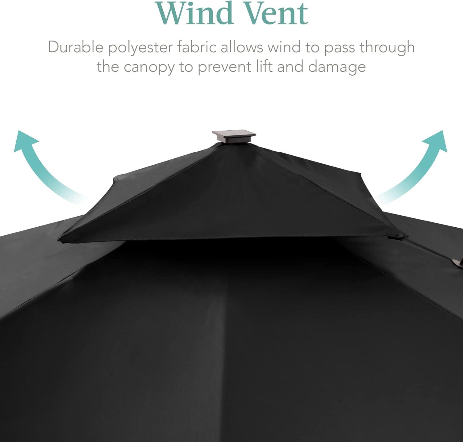 Arlmont & Co. Ronessa 10x10ft 2-Tier Square Outdoor Solar LED Cantilever Patio Umbrella w/ Base Included