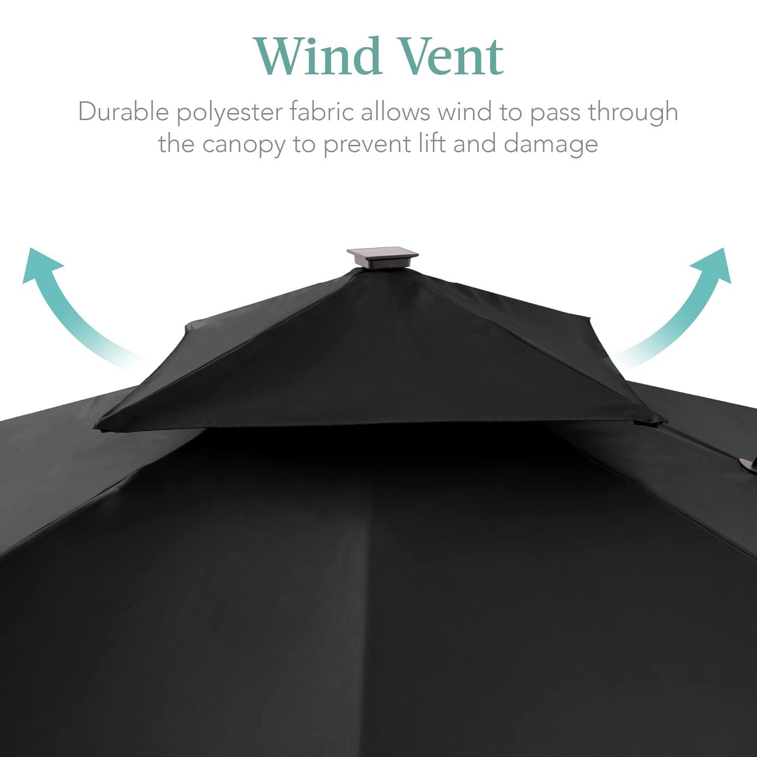 Arlmont & Co. Ronessa 10x10ft 2-Tier Square Outdoor Solar LED Cantilever Patio Umbrella w/ Base Included