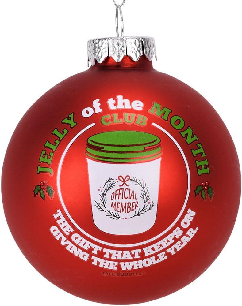 Red Glass Round Christmas Ornament with Jelly of the Month Club Design