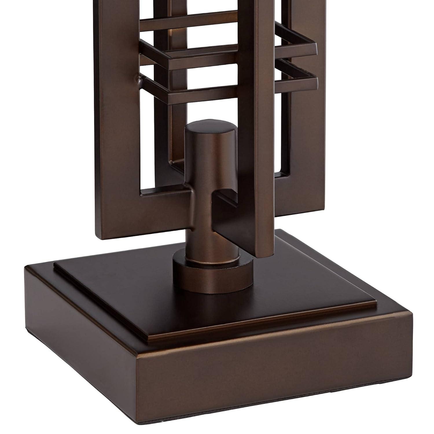 Franklin Iron Works Elias Modern Industrial Table Lamp 28" Tall Oiled Bronze with Nightlight Off White Oatmeal Drum Shade for Bedroom Living Room Kids