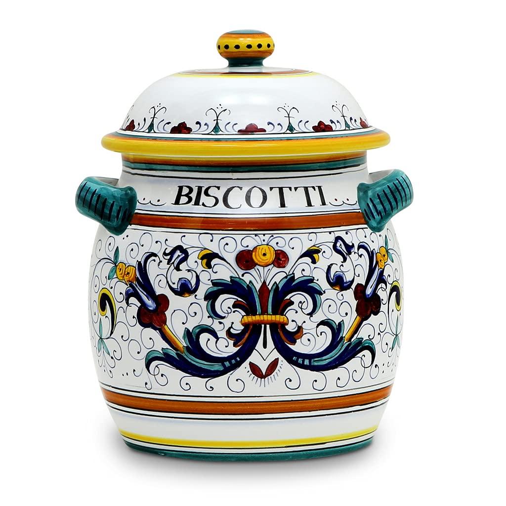 DELUXE: Traditional Biscotti Jar [1042-RIC] ~ Authentic hand painted in Deruta, Italy. Original design. Shipped from the USA with Certificate of Authenticity.