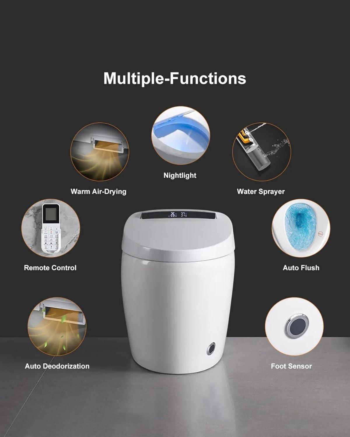 White Elongated Smart Toilet with Heated Seat and Bidet