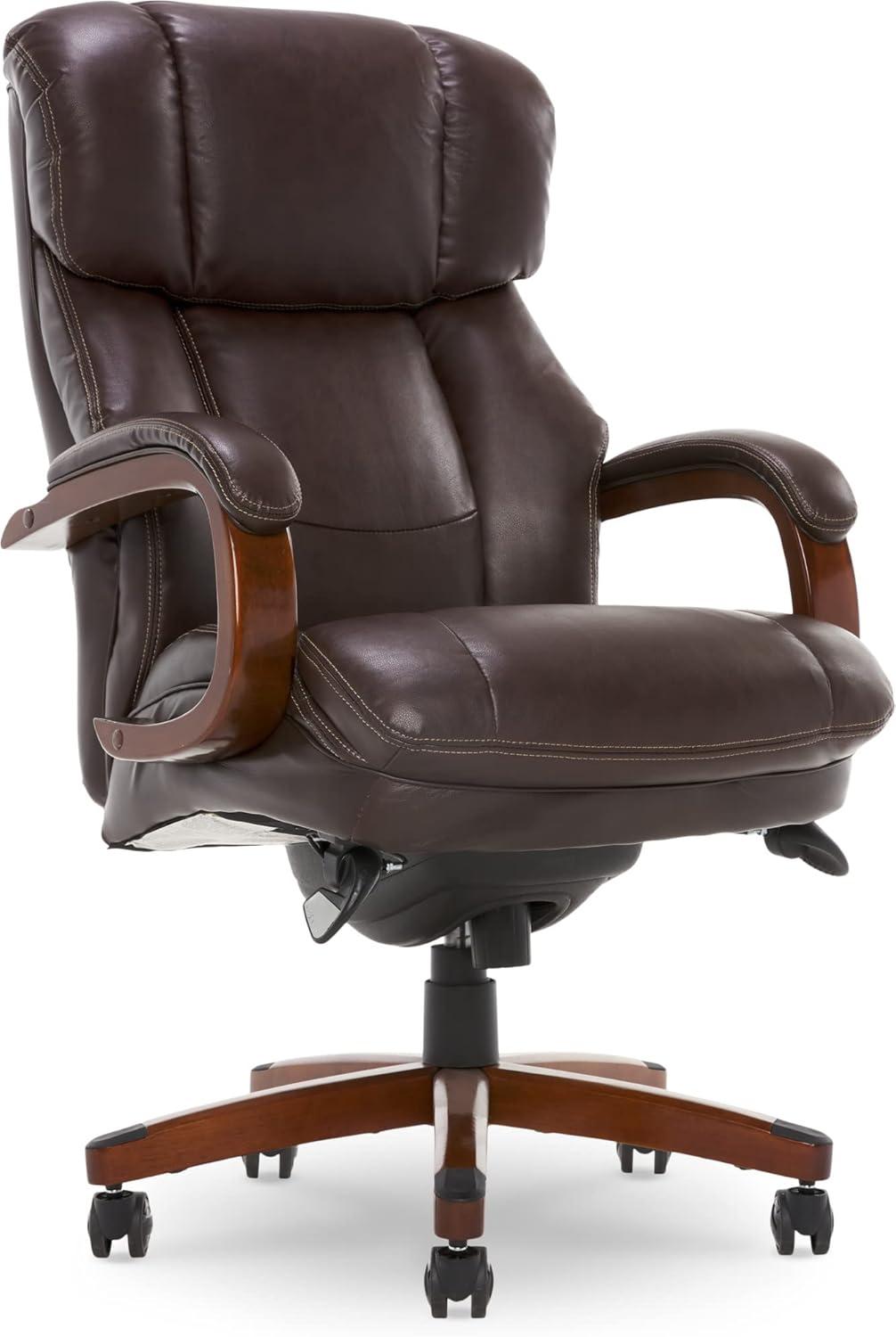 Brown Leather High Back Executive Swivel Chair with Fixed Arms