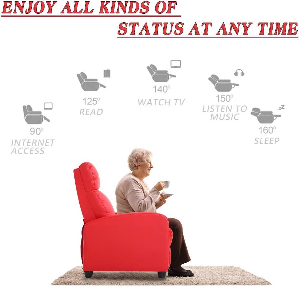 FDW Wingback Recliner Chair Leather Single Modern Sofa Home Theater Seating for Living Room,Red