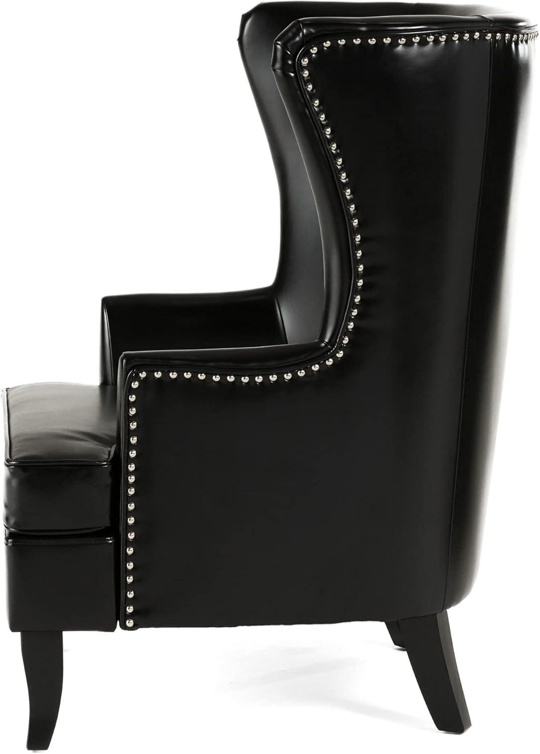 Christopher Knight Home Canterburry High Back Bonded Leather Wing Chair by  Club Chairs Black