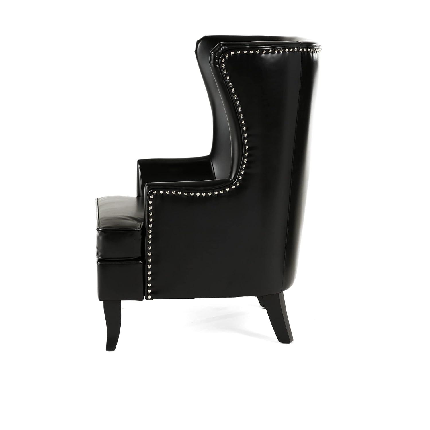 Christopher Knight Home Canterburry High Back Bonded Leather Wing Chair by  Club Chairs Black