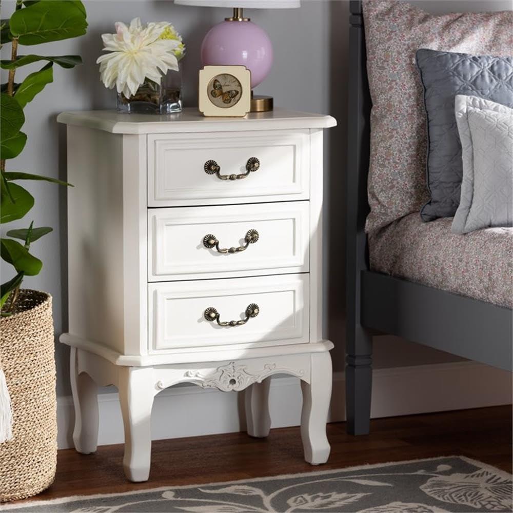 Gabrielle Traditional French Country Provincial White-Finished 3-Drawer Wood Nightstand