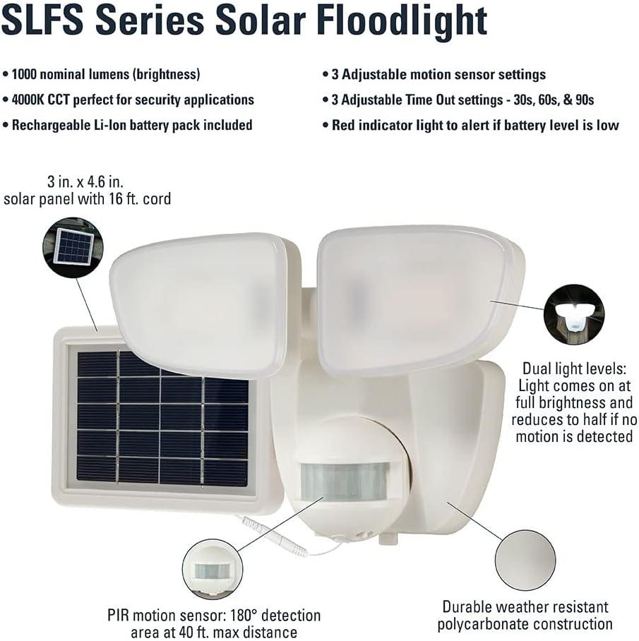 HALO Solar Outdoor LED Flood Light with 180 Degree Motion Sensor Flood & Security Twin Head Light 1000 Lumens White