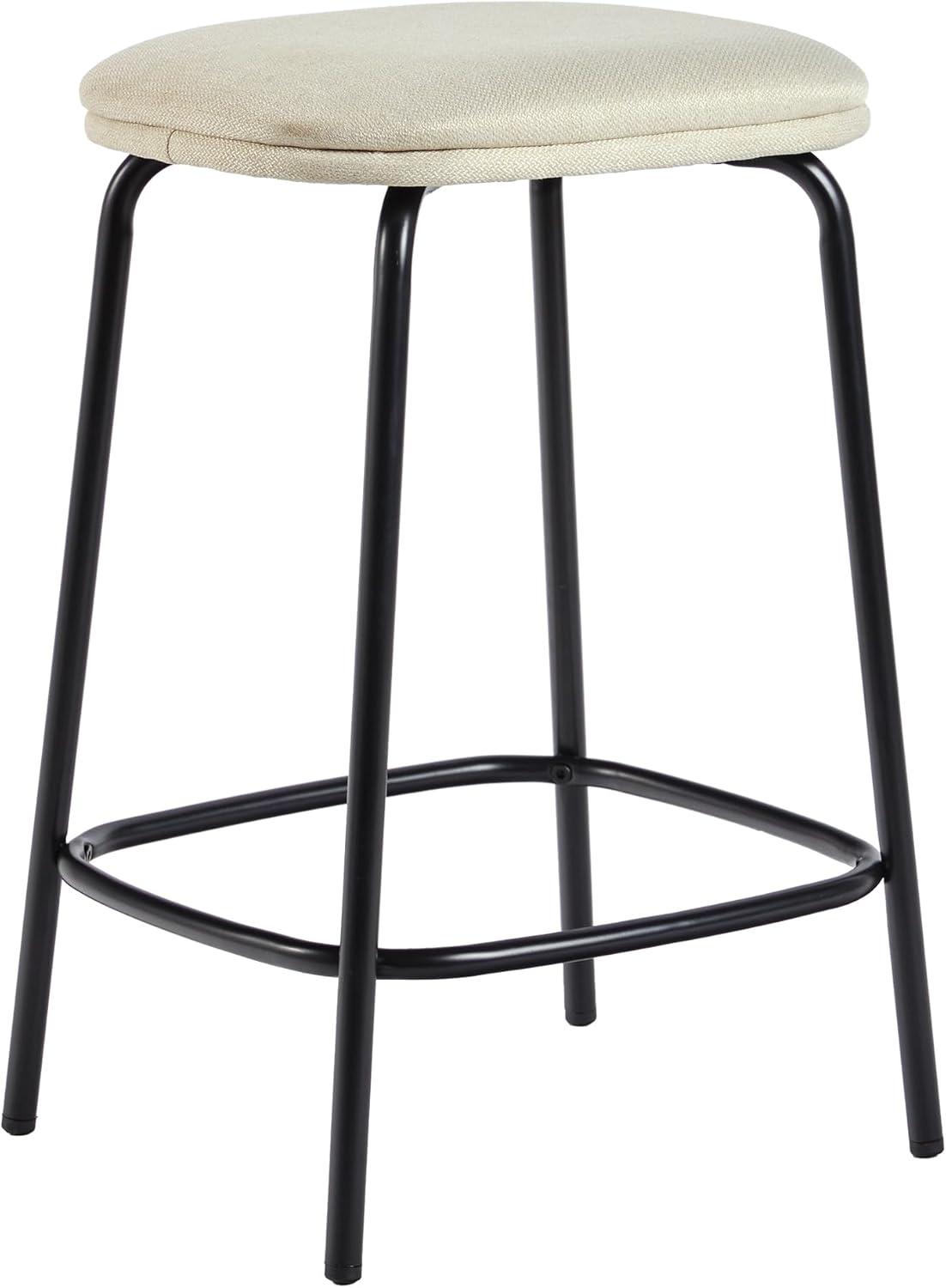 Walker Edison Modern Upholstered Counter Stool, Set of 2, Ivory