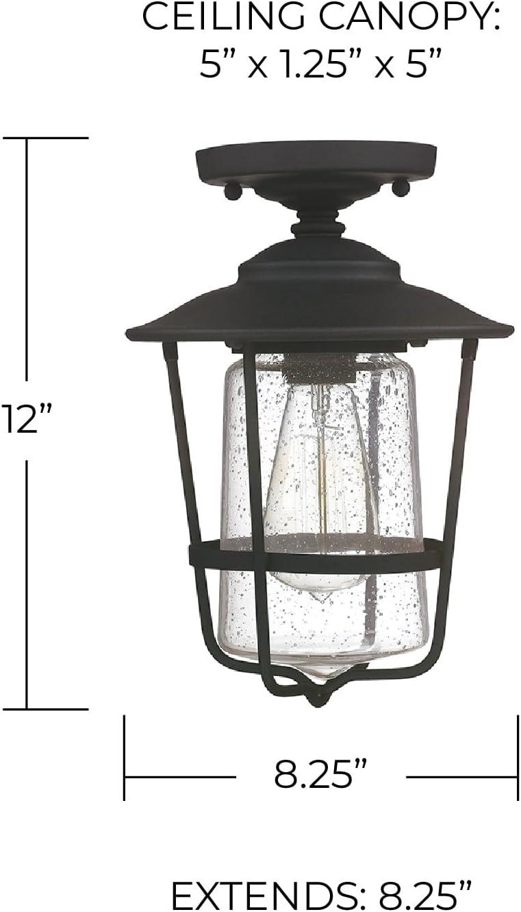 Black Clear Glass Outdoor Semi-Flush Lantern Ceiling Light