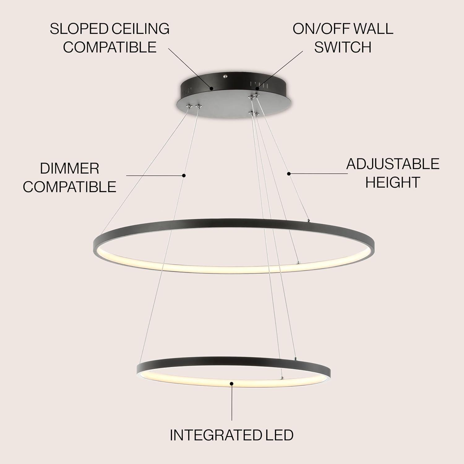 Brice 24" Round Integrated LED Metal Pendant, Matte Black