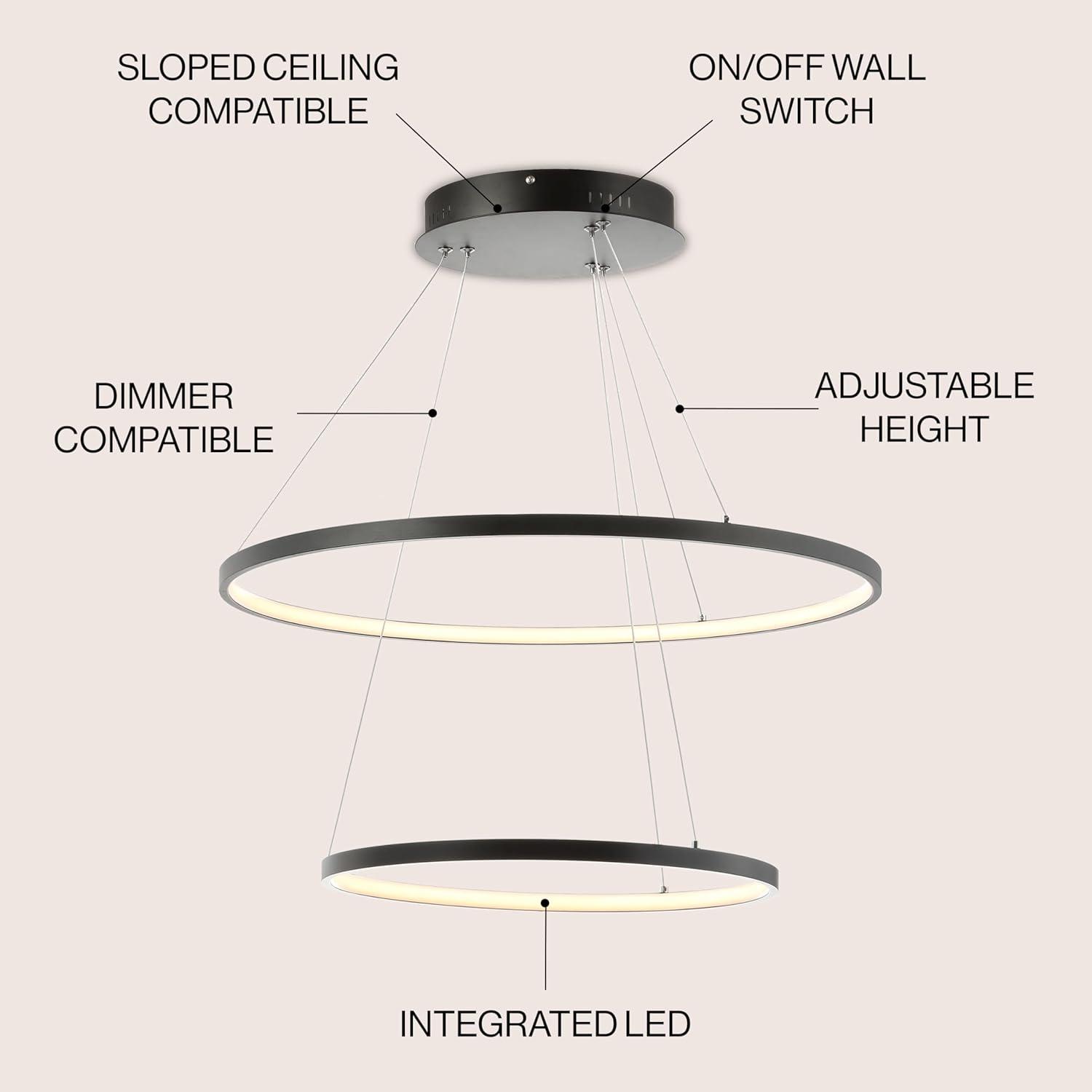 Brice 24" Round Integrated LED Metal Pendant, Matte Black