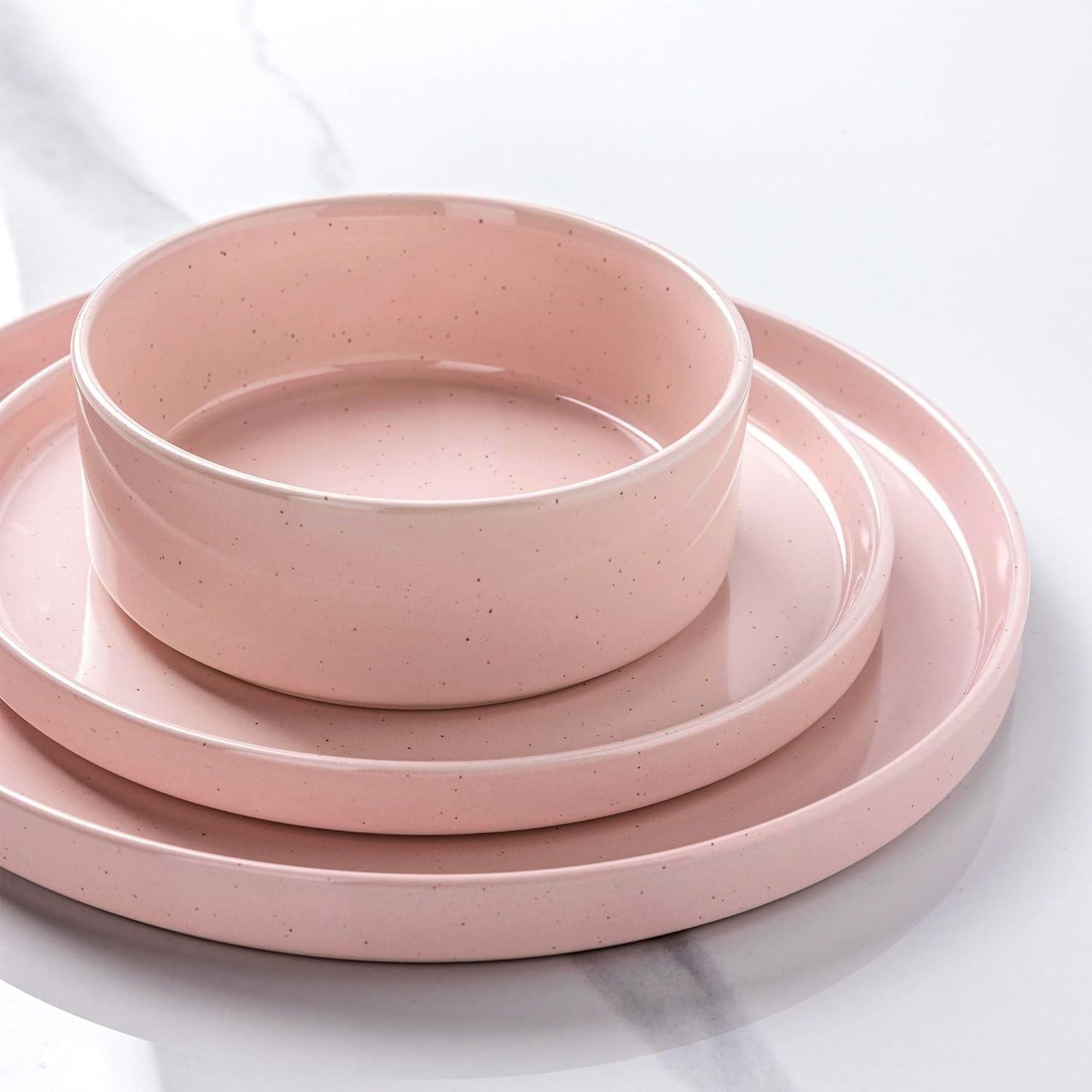 Hokku Designs 6-Person Dinnerware Set, 18-Piece Speckled Plate and Bowl Set