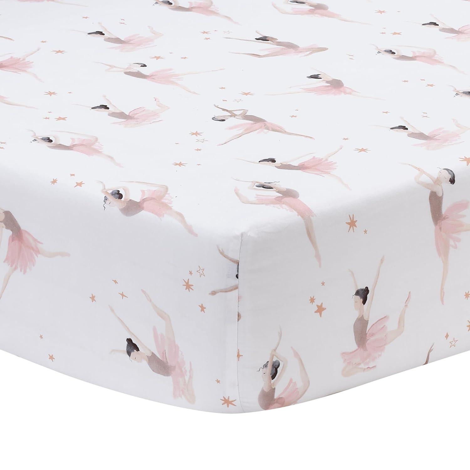 Lambs & Ivy Ballerina Baby Breathable 100% Cotton Fitted Crib Sheet - White