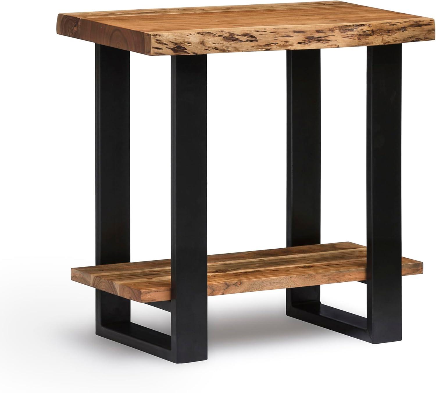 Alpine Natural Acacia Wood Live Edge End Table with Black Metal Legs