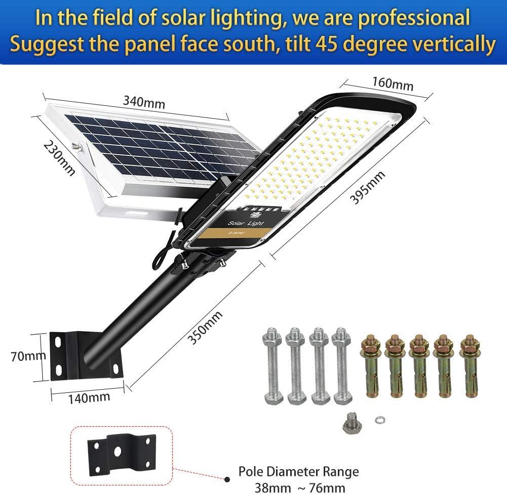 RuoKid 80W Solar Street Lights Outdoor Lamp, 84 LEDs 1500lm IP67 Light with Anti Broken Remote Control Mounting Bracket, Dusk to Dawn Security Led Flood Light for Yard, Garden, etc.