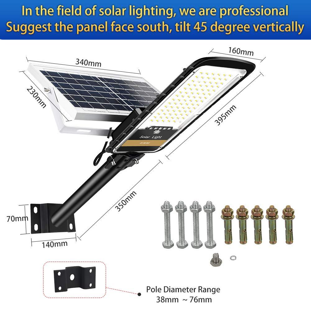 RuoKid 80W Solar Street Lights Outdoor Lamp, 84 LEDs 1500lm IP67 Light with Anti Broken Remote Control Mounting Bracket, Dusk to Dawn Security Led Flood Light for Yard, Garden, etc.