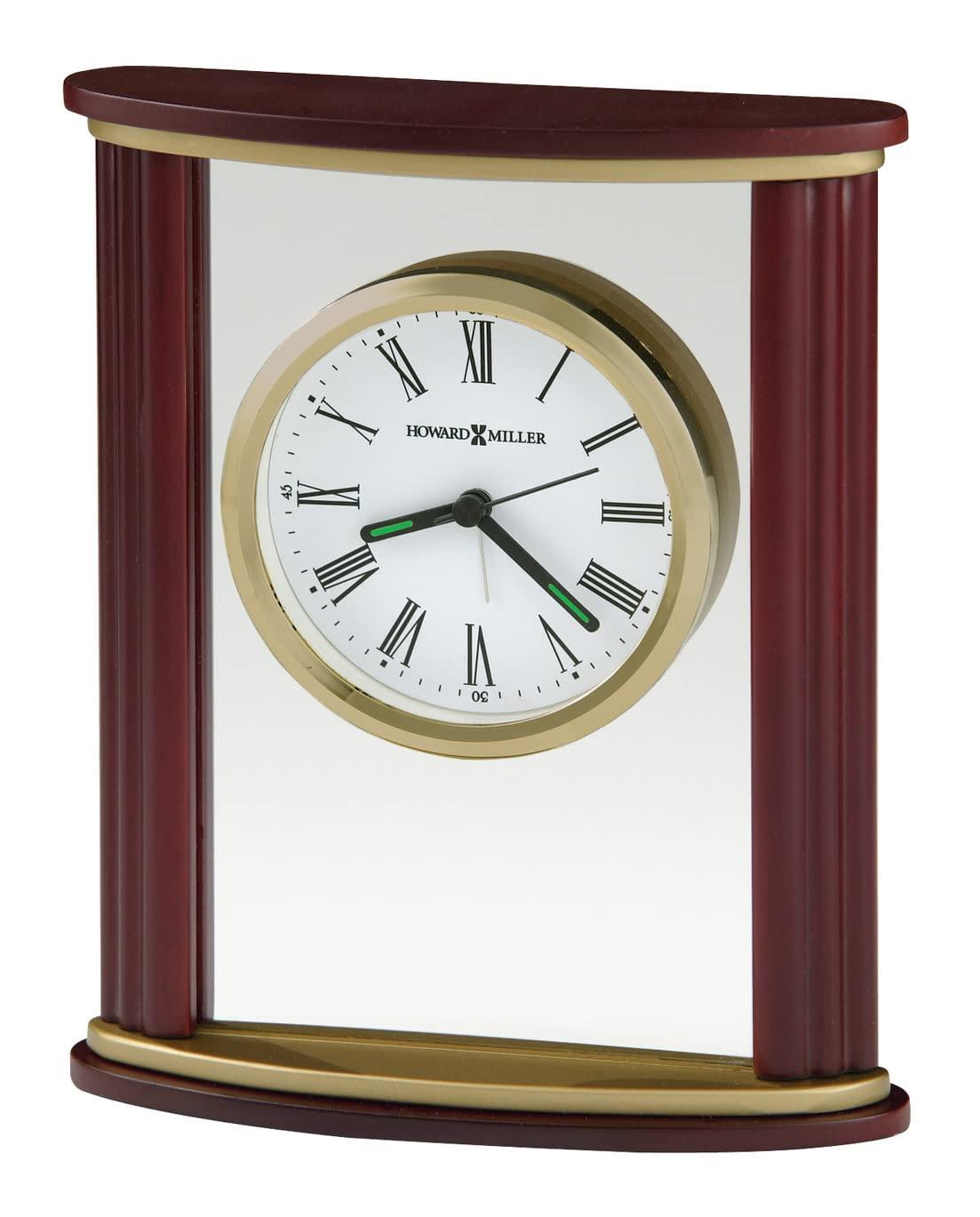 Victor Traditional Roman Numeral Rosewood Wood Quartz Movement / Crystal Tabletop Clock with Alarm in Brown/Brass