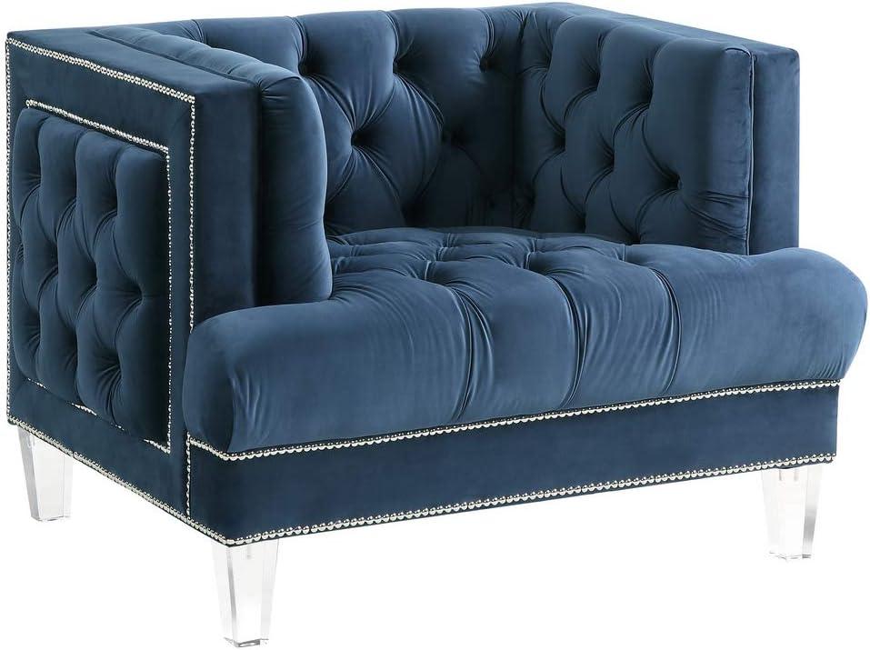 41" Ansario Chair Blue Velvet - Acme Furniture: Acrylic Legs, Nail-Head Trim, Tufted Square Back