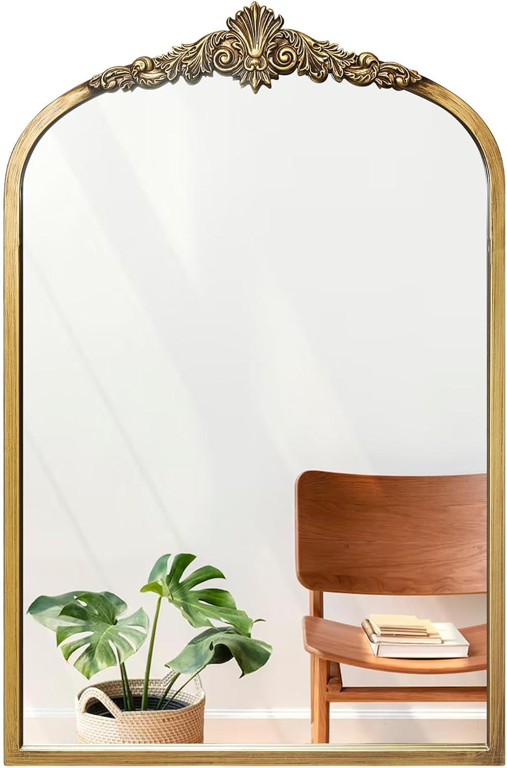 Antique Gold Arched Metal Wall Mirror 24" x 36"