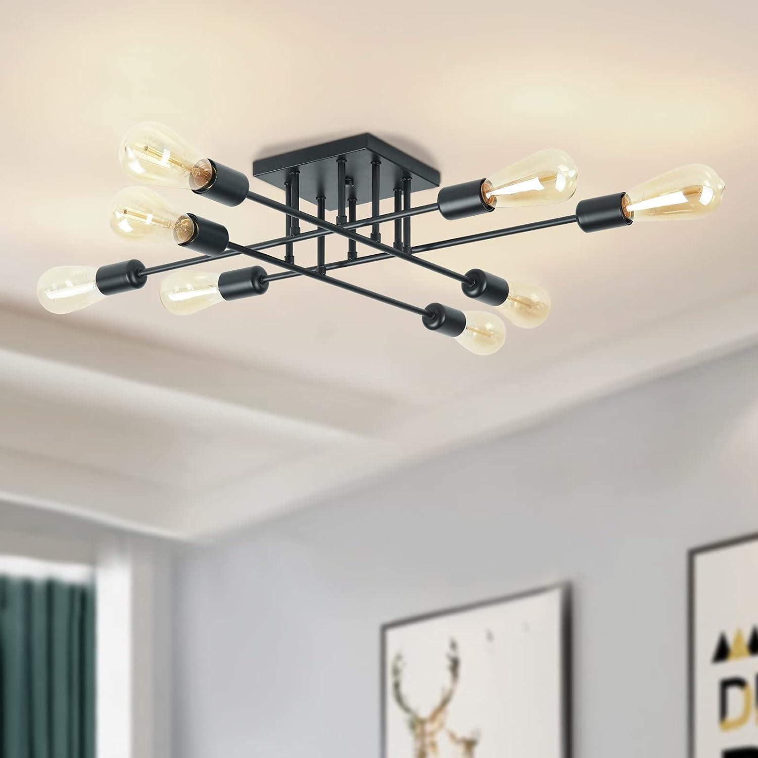 Aiwen 8 Lights Metal Sputnik Semi Flush Mount Ceiling Lamp Modern Home Decoration Light Fixture