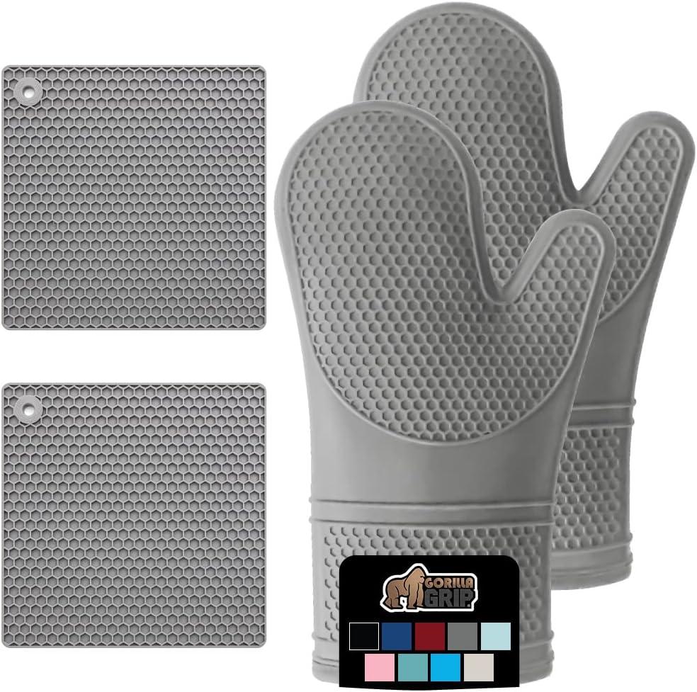 Gray Silicone Heat-Resistant Oven Mitts and Trivets Set