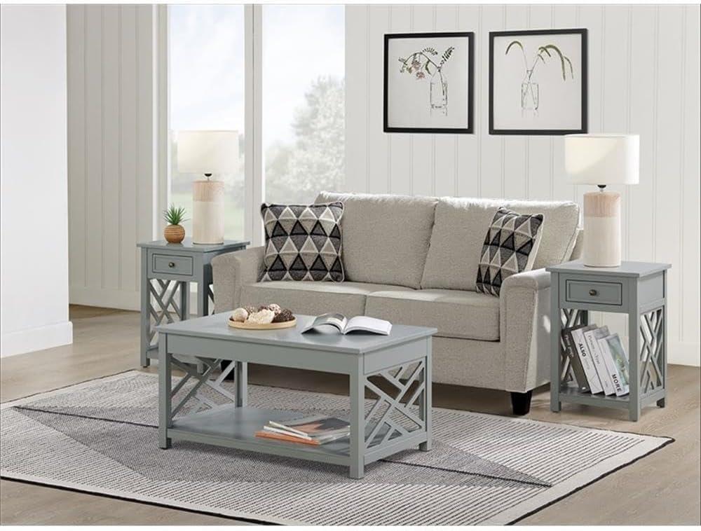 Alaterre Furniture Coventry 36 in. Coffee Table and End Tables Set of 3, Living Room Furniture Collection with Storage, Gray