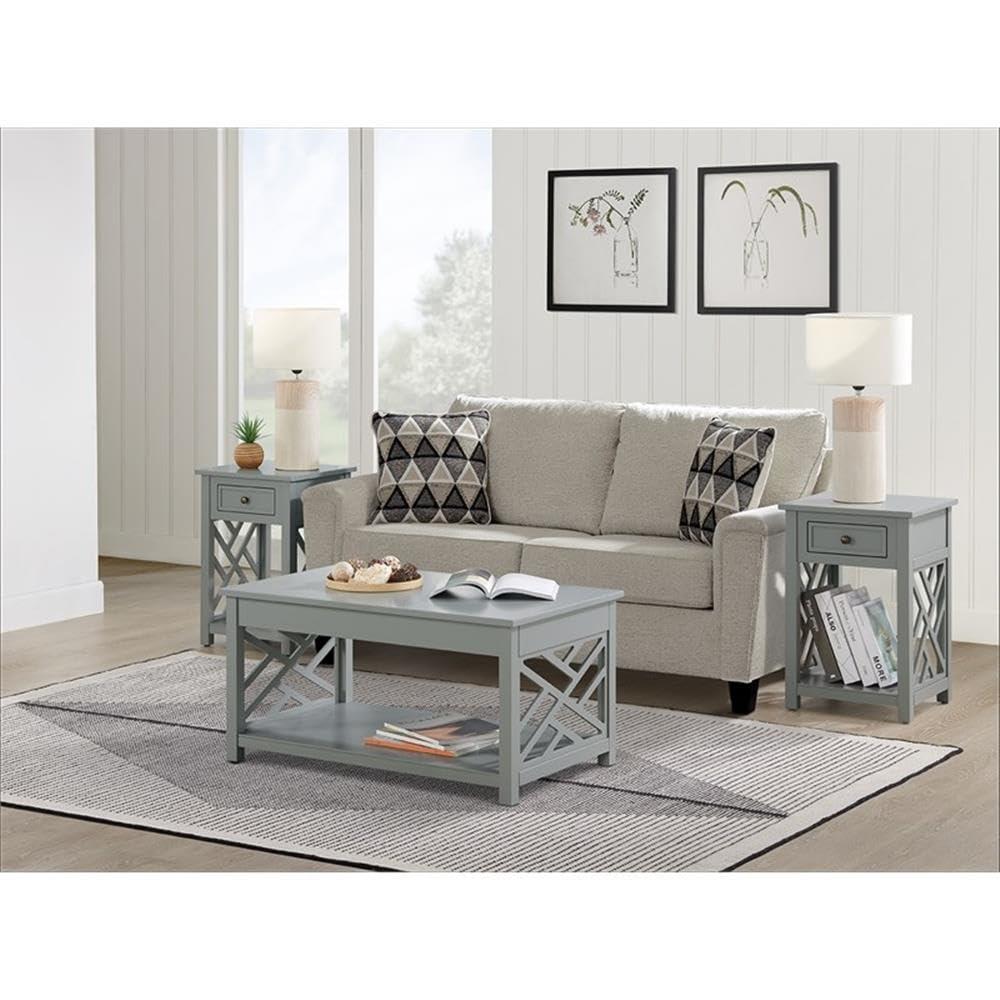 Alaterre Furniture Coventry 36 in. Coffee Table and End Tables Set of 3, Living Room Furniture Collection with Storage, Gray