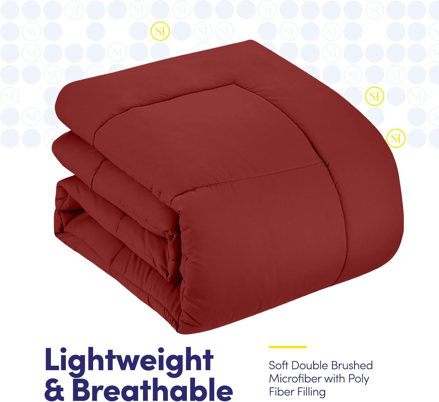 Bed-in-A-Bag Solid Color Comforter & Sheet Set Soft All Season Bedding, King, Red