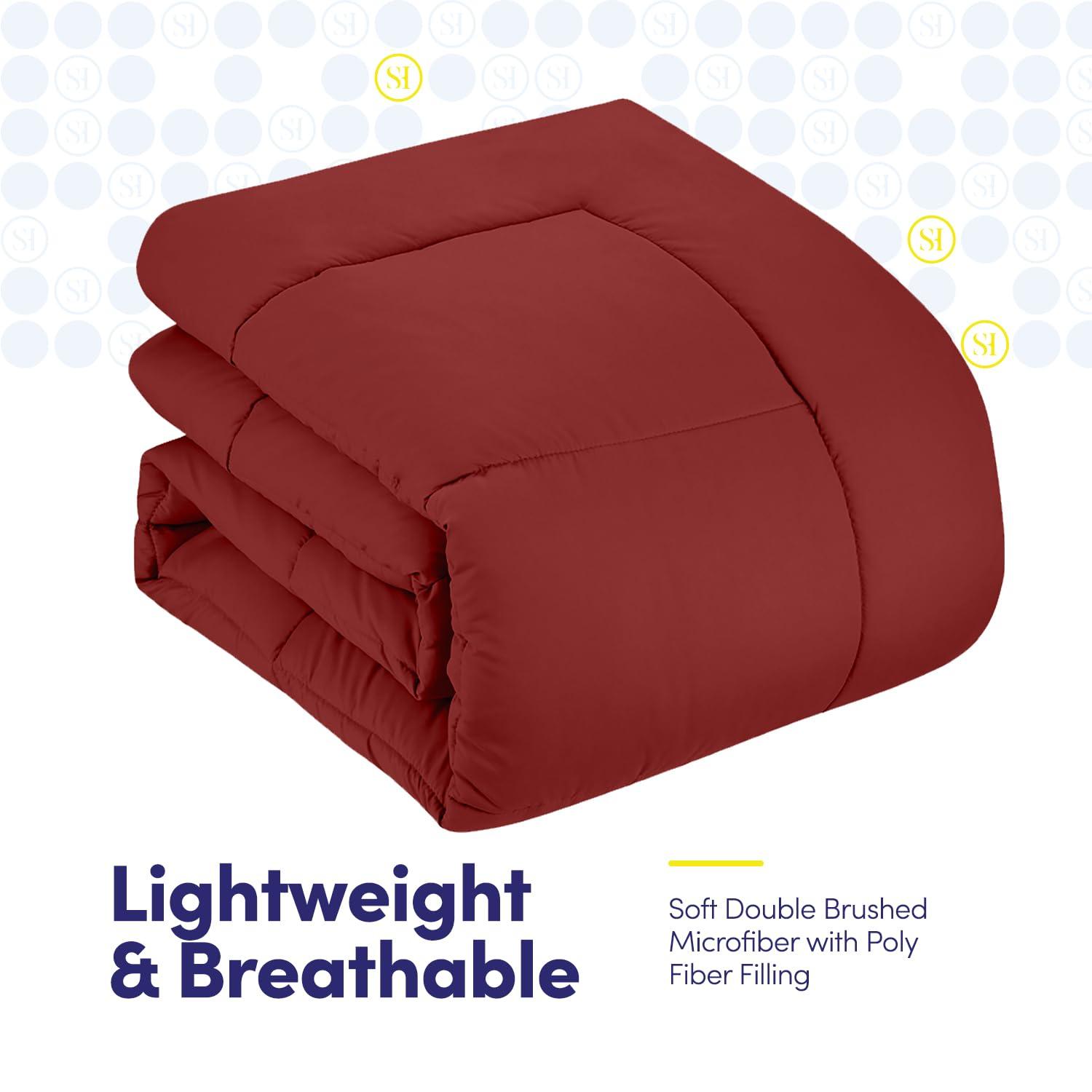 Bed-in-A-Bag Solid Color Comforter & Sheet Set Soft All Season Bedding, King, Red
