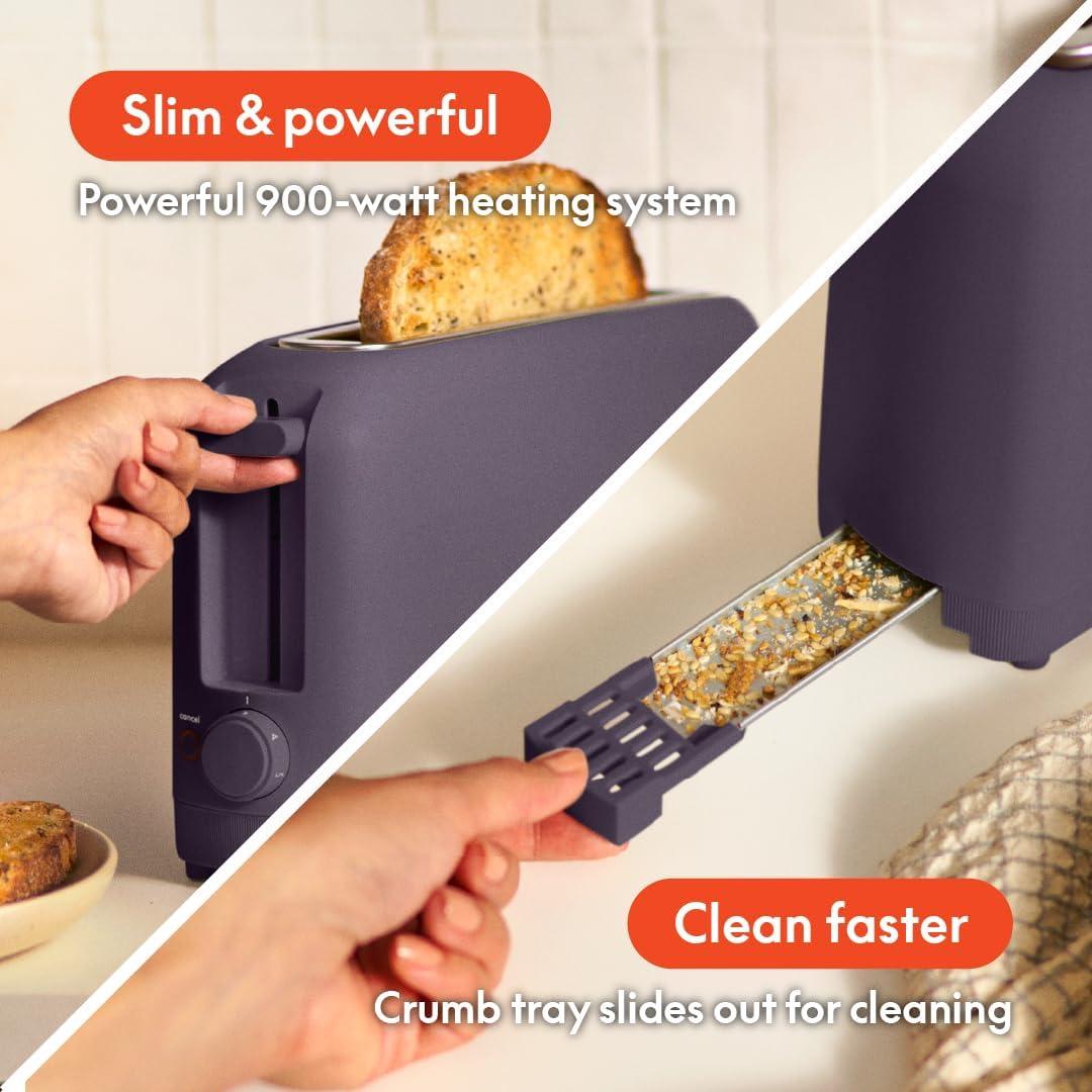 Plum Slim 2-Slice Long Slot Toaster with Crumb Tray