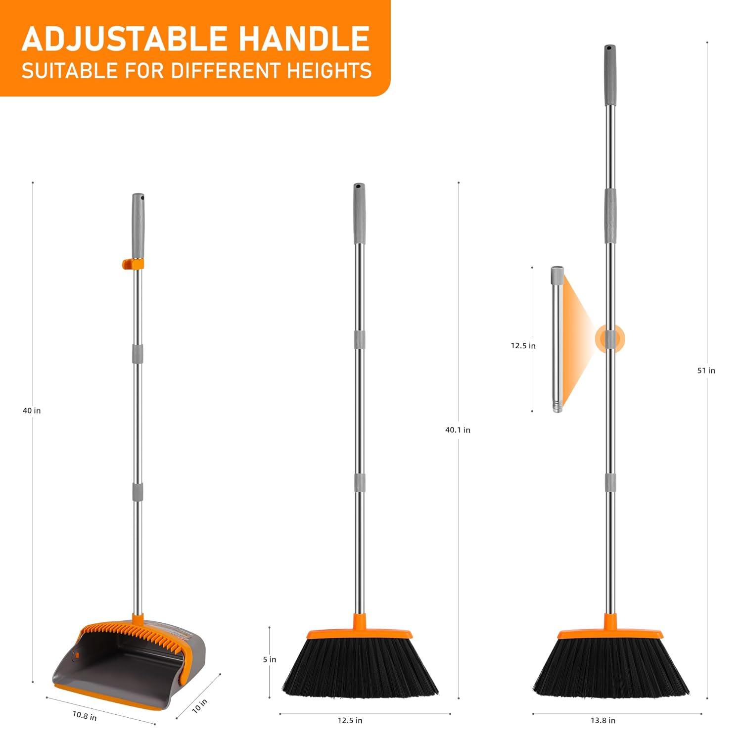 Heavy-Duty Broom and Dustpan Set for Outdoor Broom and Dust pan for Home Commercial Cleaning Supplies Angle Broom with Long Handle Perfect for Courtyard Garage Lobby Mall Market Street, B6
