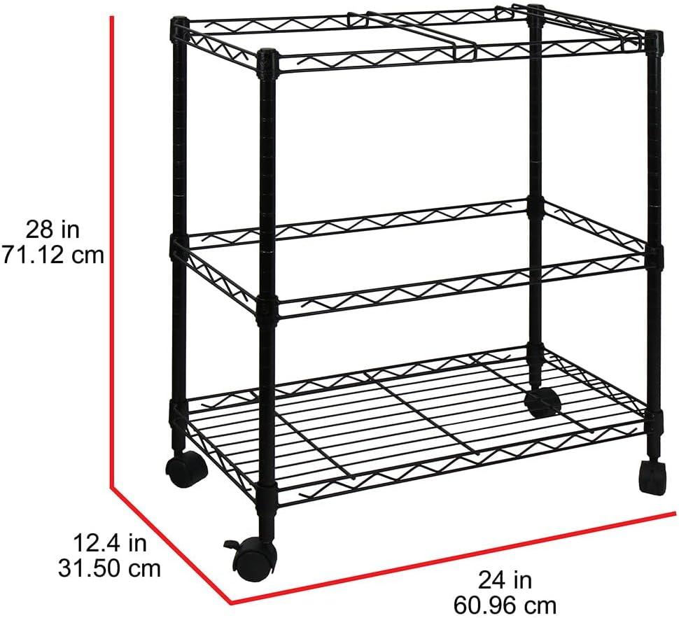 Black Metal 2-Tier Rolling File Cart with Adjustable Shelves