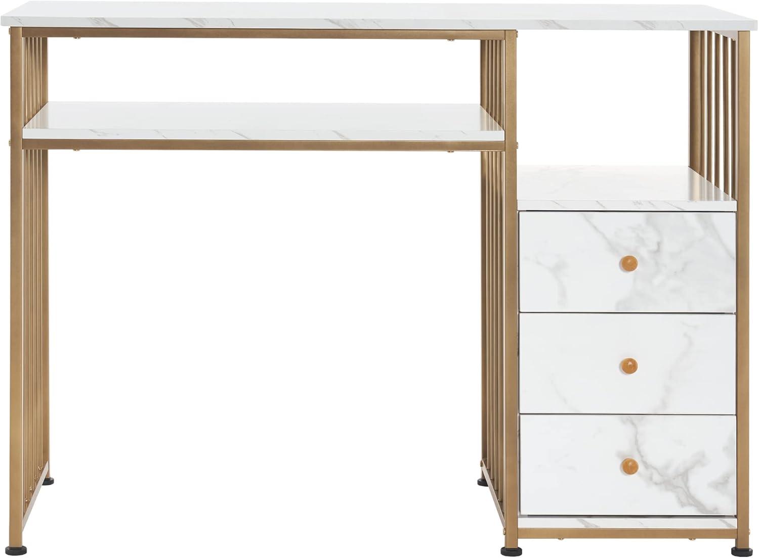 BarberPub Makeup Vanity Desk with Drawer, Manicure Table with Metal Frame