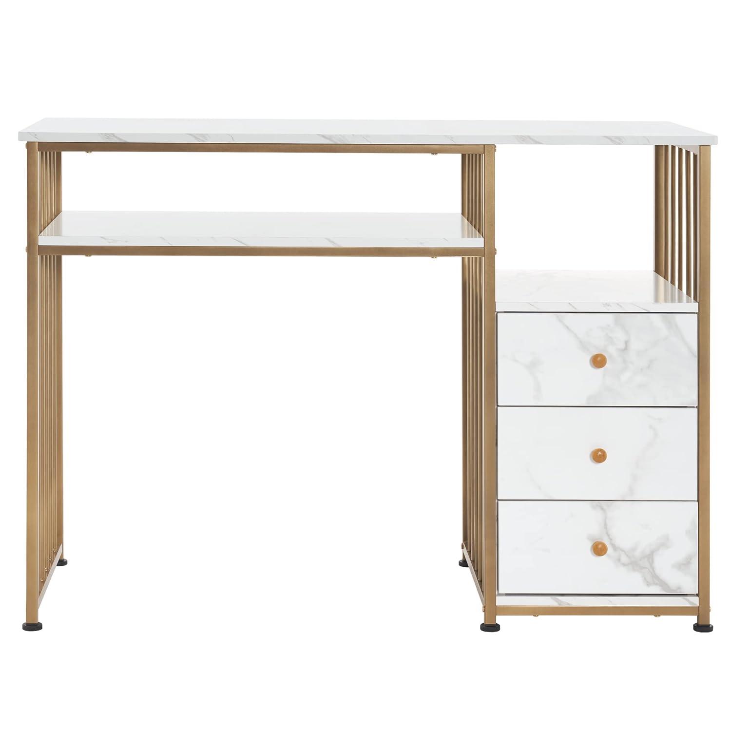 BarberPub Makeup Vanity Desk with Drawer, Manicure Table with Metal Frame