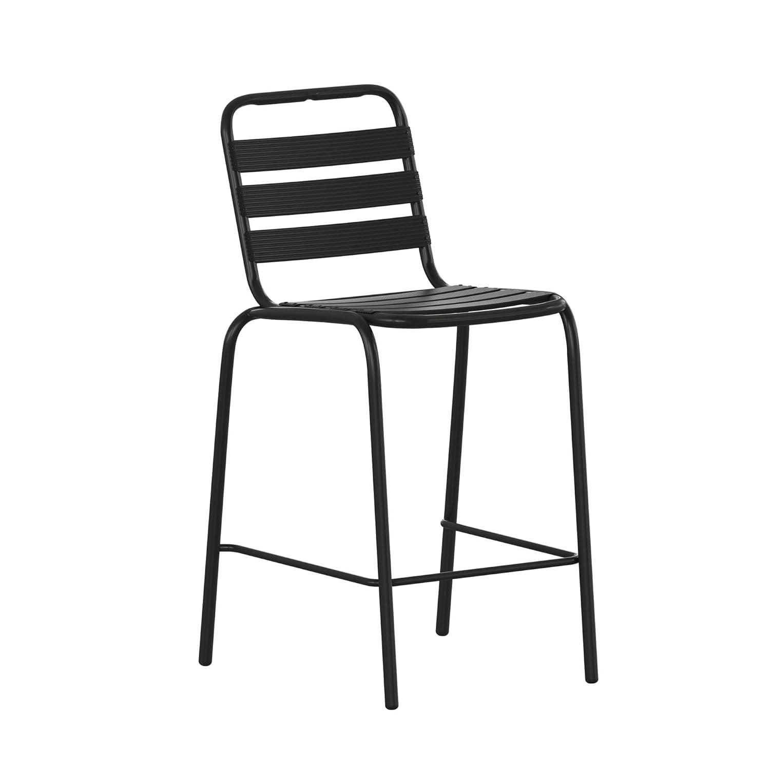 Flash Furniture Lila Commercial Black Metal Indoor-Outdoor Restaurant Bar Height Stool with Metal Triple Slat Back