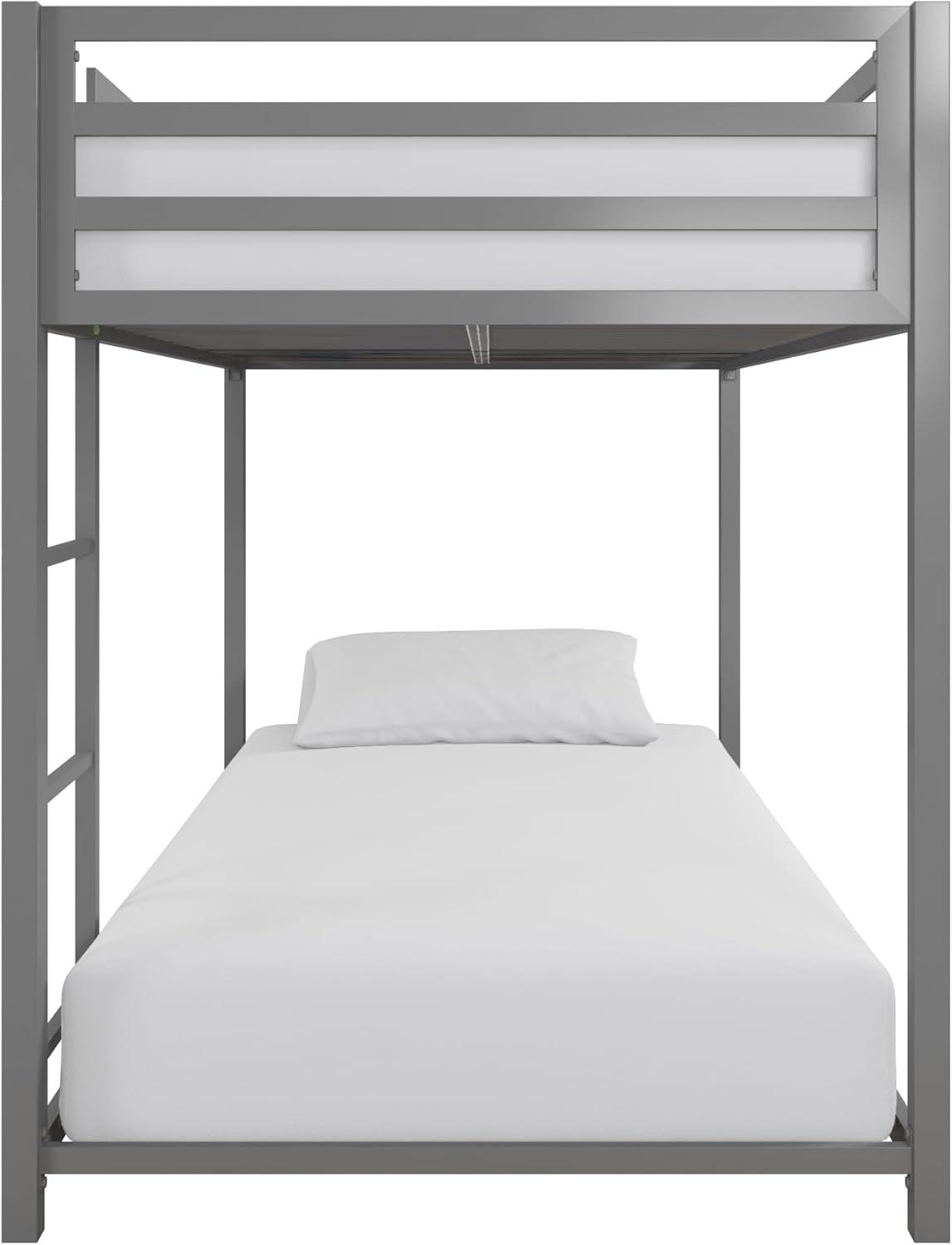 DHP Miles Low Bunk Bed for Kids, Twin Over Twin, Silver