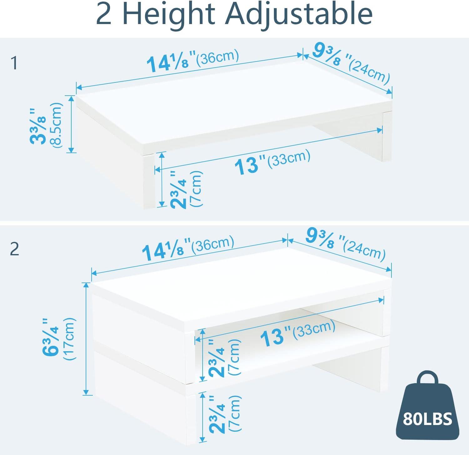 White MDF Dual Monitor Stand Riser Set