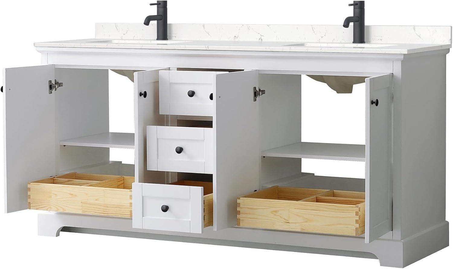 Avery 72'' White Double Bathroom Vanity with Marble Top