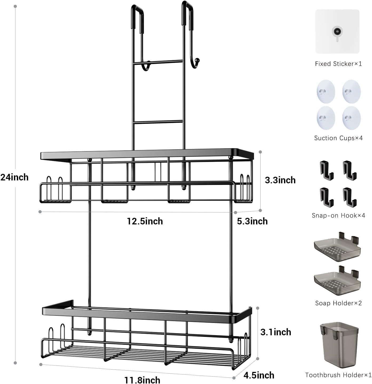 Black Stainless Steel Over the Door Shower Caddy with 6 Compartments