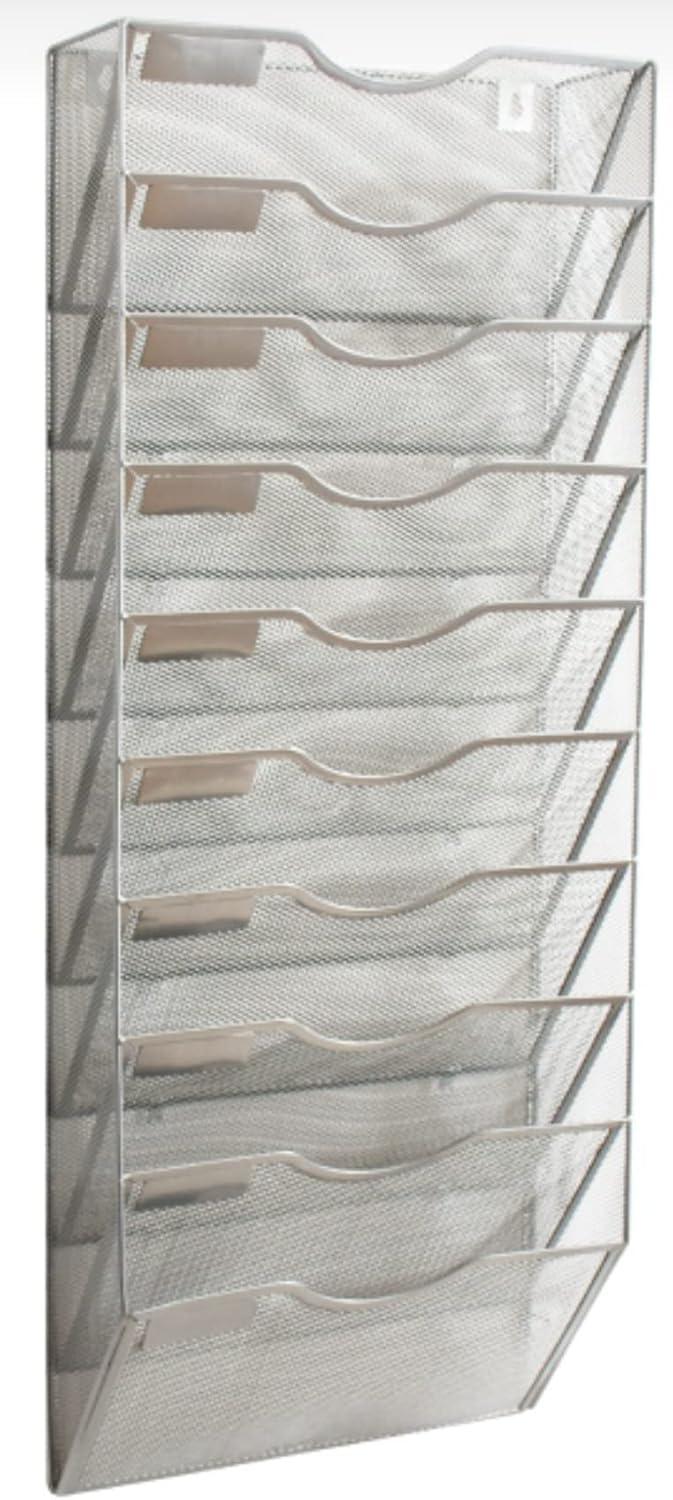 10 Sections Hanging Files Wall Mounted Metal Mesh Document File Organizer Magazine Holder Rack Organizer Multipurpose Use To Display Files, Magazine, Newspapers- Gray