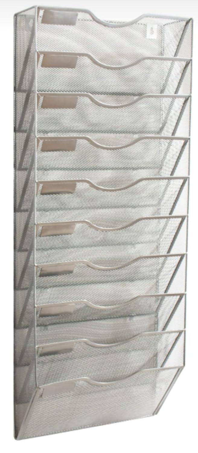 10 Sections Hanging Files Wall Mounted Metal Mesh Document File Organizer Magazine Holder Rack Organizer Multipurpose Use To Display Files, Magazine, Newspapers- Gray
