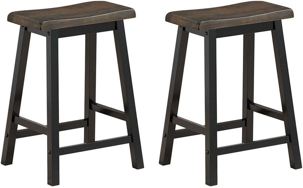 24-Inch Brown Rubberwood Backless Saddle Bar Stools, Set of 2