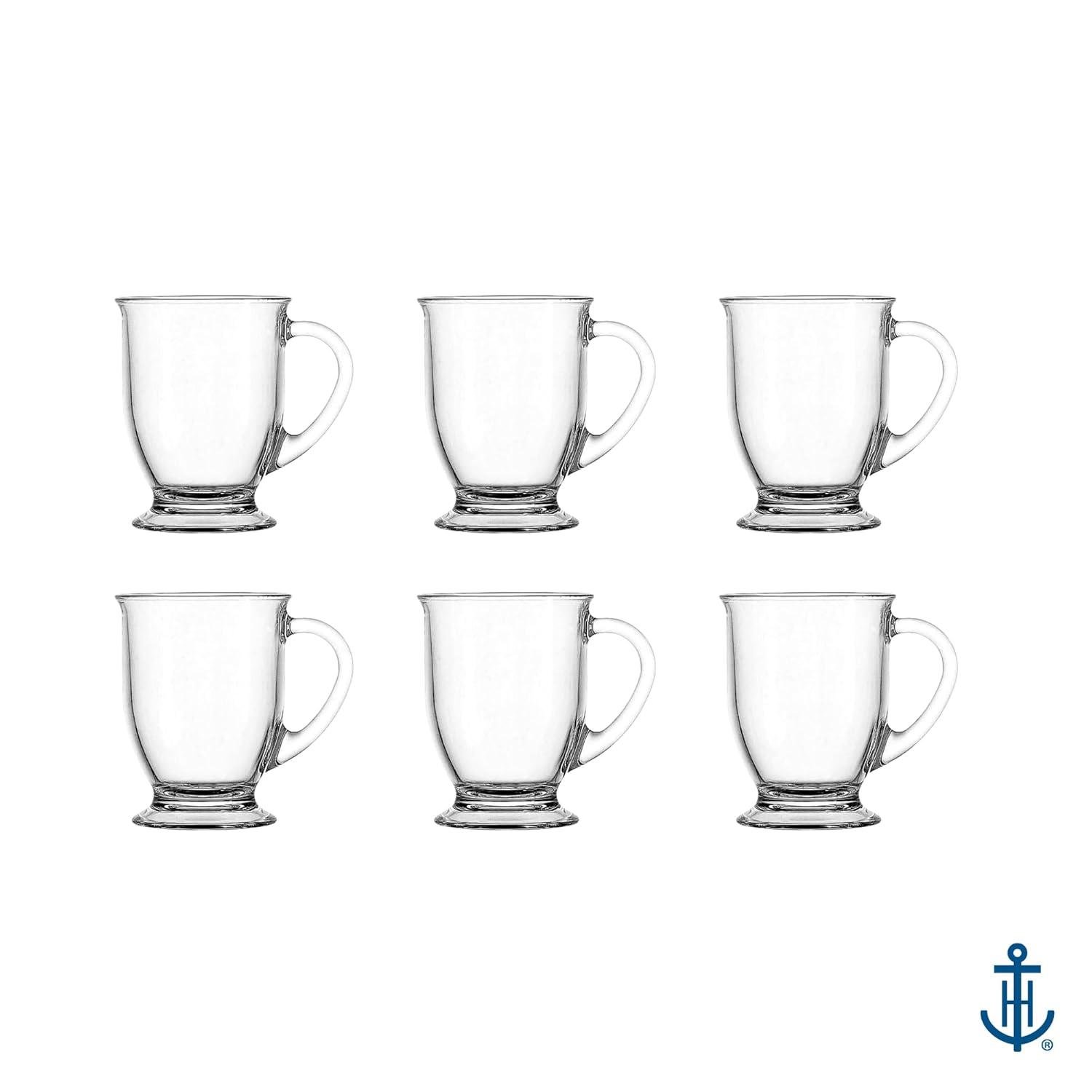 Anchor Hocking Café Glass Coffee Mugs, 16 oz, Set of 6