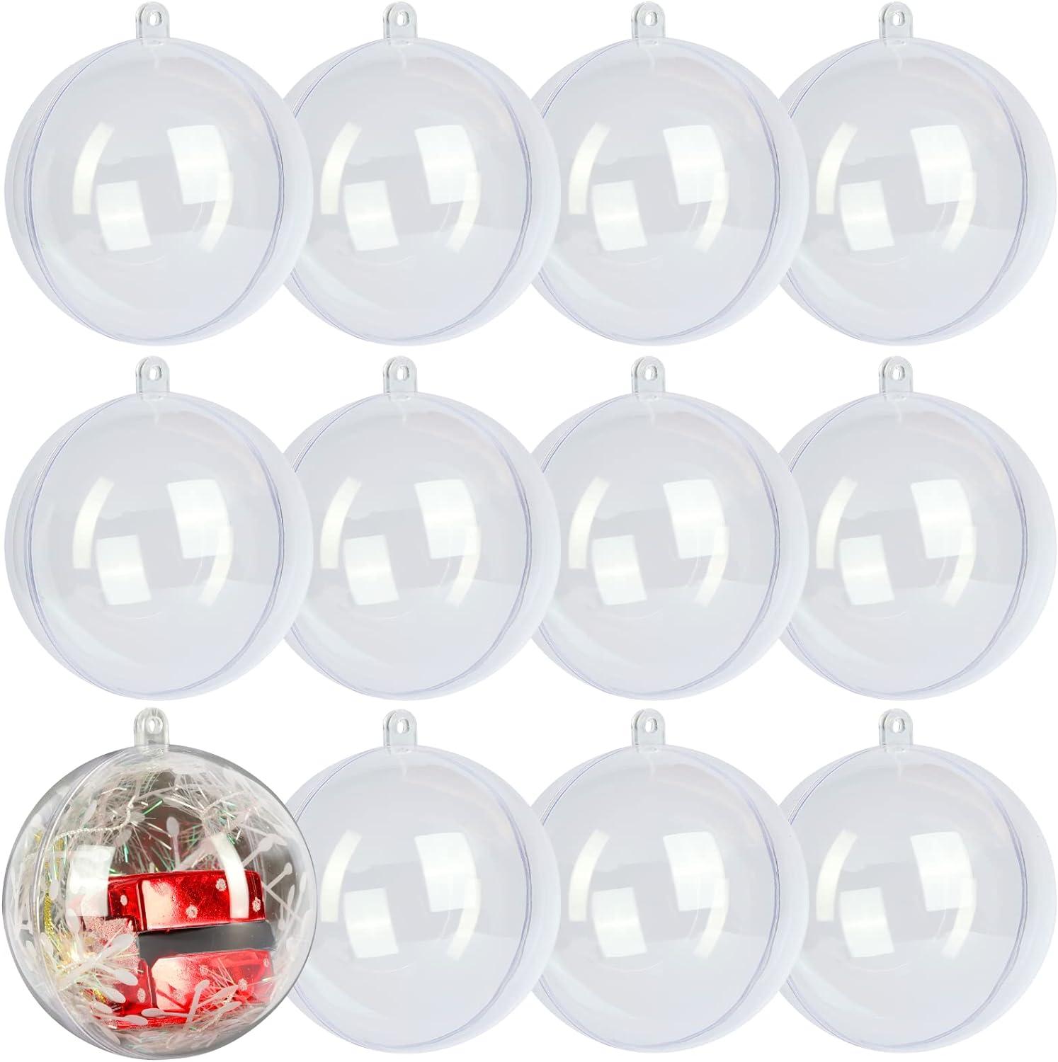 12 Pack Clear Plastic Fillable Round Ornament Balls 3.15''