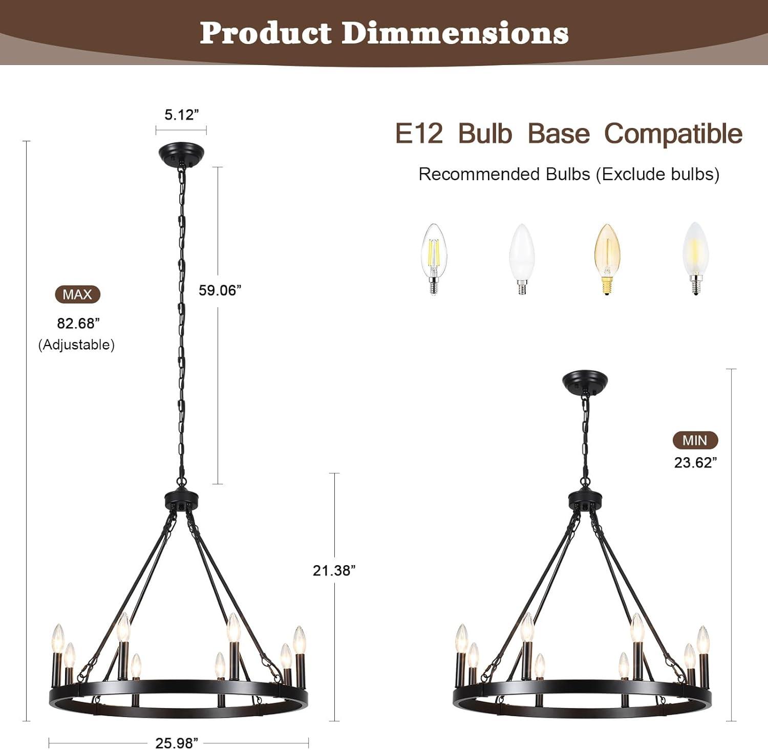 Janiah 8 - Light Dimmable Wagon Wheel Chandelier