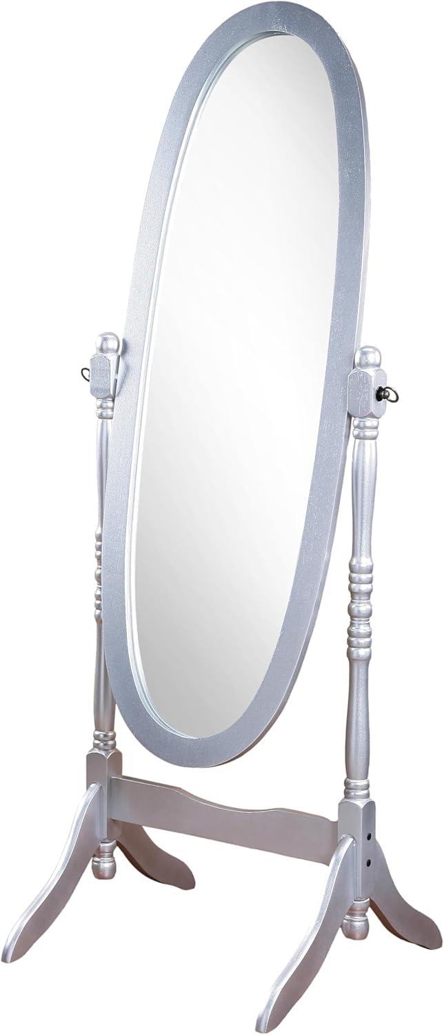 Roundhill Furniture Traditional Queen Anna Style Wood Floor Cheval Mirror Silver