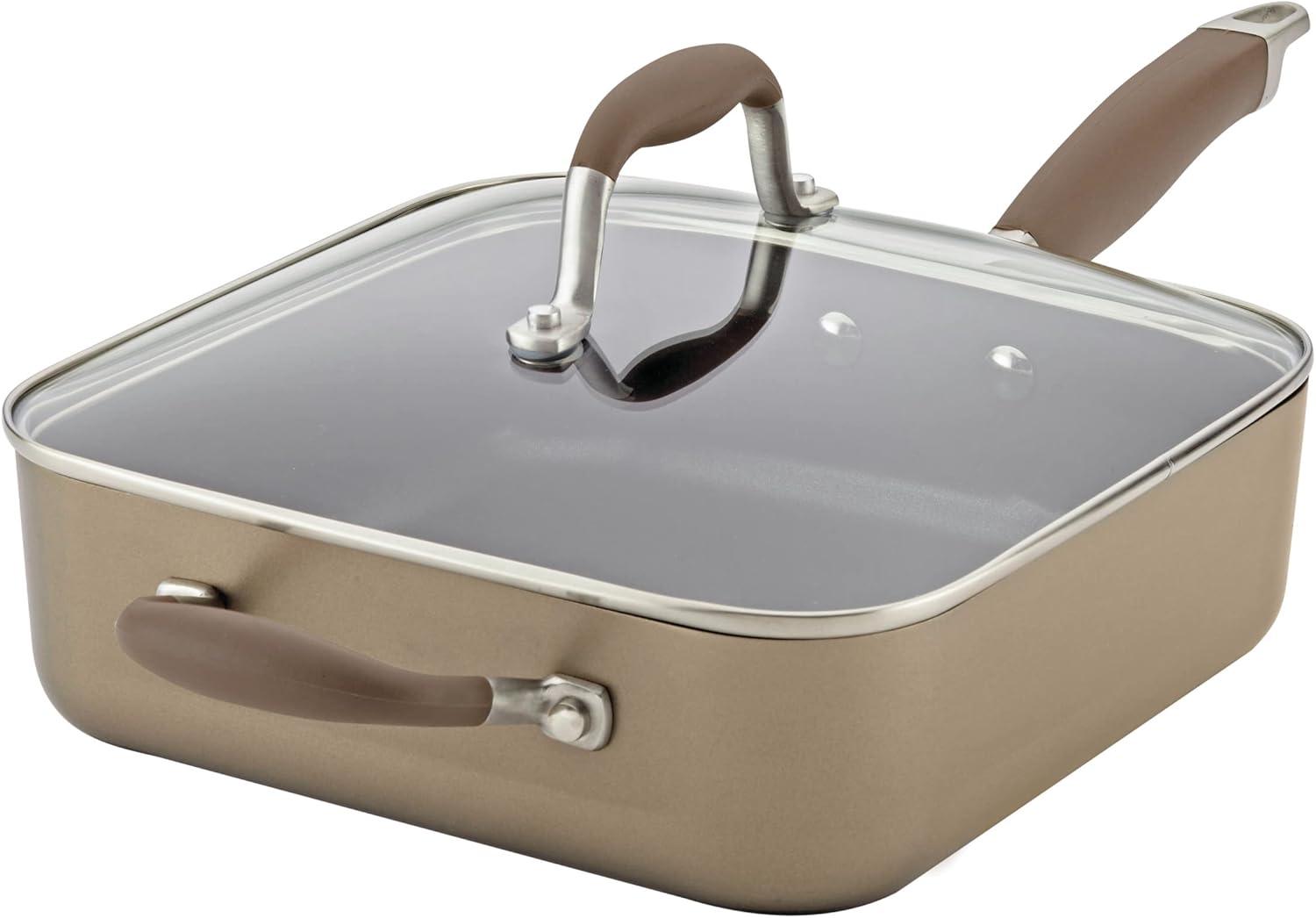 Anolon Advanced Hard-Anodized Non-stick 4-Quart Covered Square Saute with Helper Handle, Bronze