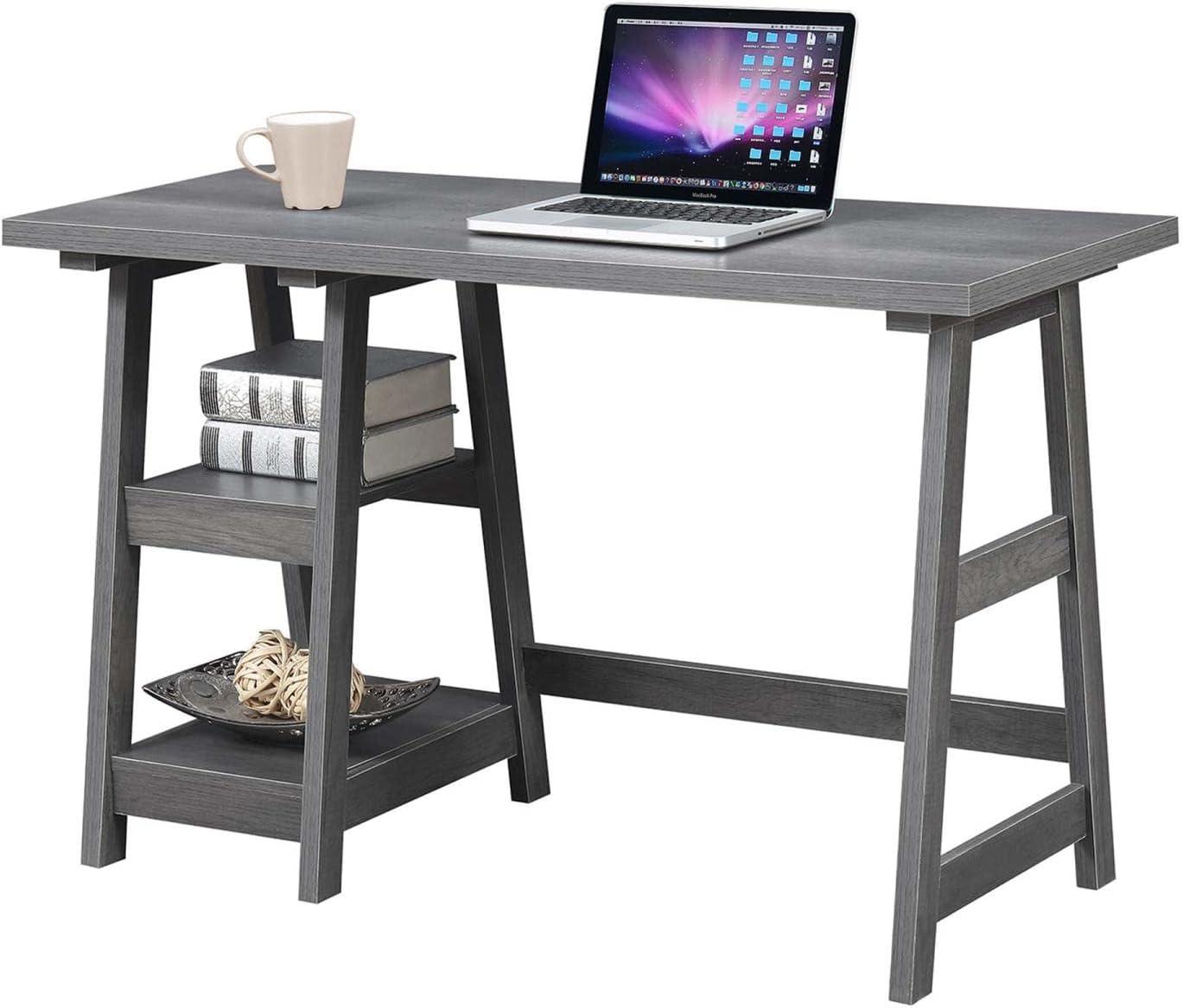 Convenience Concepts Designs2Go 29.25" Tall Trestle Desk with Shelves, Charcoal Gray