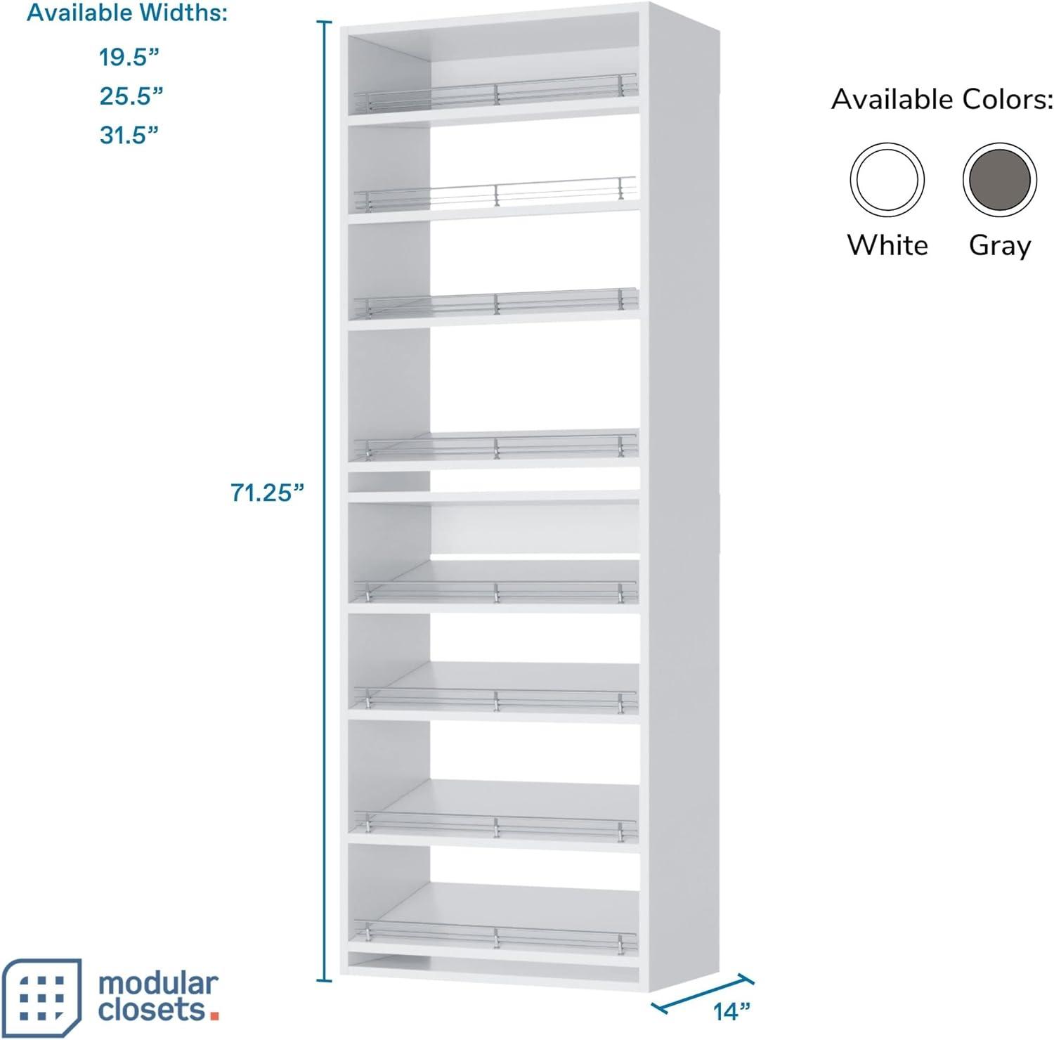 Modular Closets 8 Tiered White Slanted Shoe Shelf Closet Organizer Unit, 19.5"